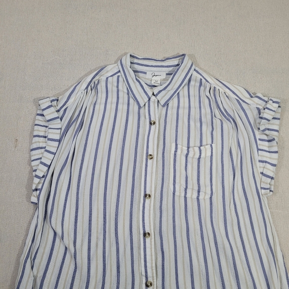 Japna Casual Pinstripe Button Down Womens Size MED Soft Flowy & 100% RAYON EUC - Picture 2 of 11